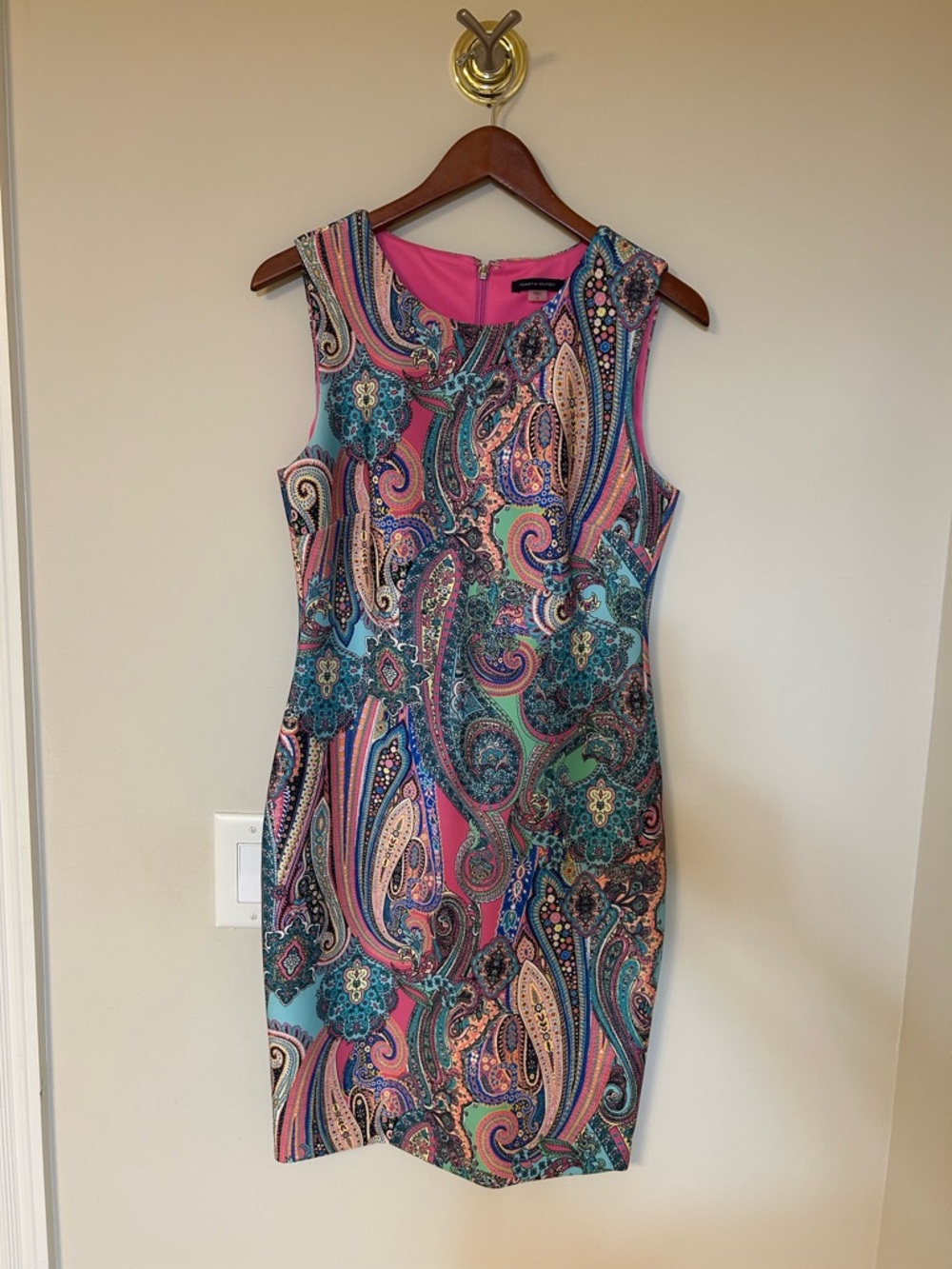 Tommy Hilfiger Sleeveless Paisley Midi Dress in Pink and Teal